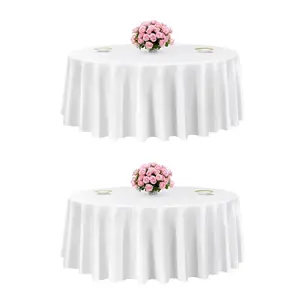 VEVOR White Round Tablecloths 2 Pack, 120 Inches in Diameter, Stain- & Wrinkle- Resistant, Machine Washable Table Clothes, Polyester Fabric Table Covers for Wedding, Party, Banquet, Formal Events