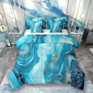 Blue Large Limestone Pattern Duvet Cover Set, Soft Breathable Polyester Fiber Bedding, Zipper Closure, All Seasons Use, No Comforter Included