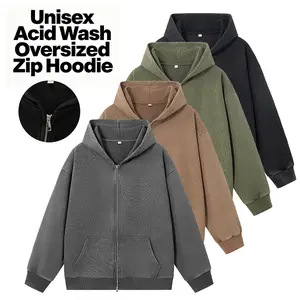 Unisex loose zip-up hoodie, acid wash, heavy cotton, solid color, retro minimalist casual athletic base layer, menswear hoodie vert and ash