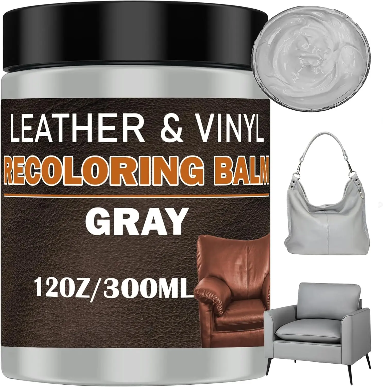 Gray Leather Recoloring Balm Vinyl Auto Dash Board  Seats Interior  Furniture Dye Color Restorer Shoes Sofa Gloves Jacket Purse Bag Couch Stain Remover Fade  Wear Out Repair