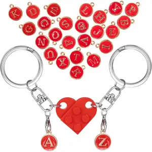 Personalized Heart Keychain Set of 2 Bricks with 26 Letters Matching Keychains for Couples Friends Gifts Souvenir