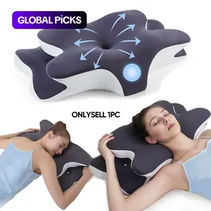 Supportive Ergonomic Memory Foam Cooling Neck Pillow, Zoned Contour Pillow for Side, Back and Stomach Sleepers, Washable Breathable Queen-Size Pillowcase #GLOBAL PICKS