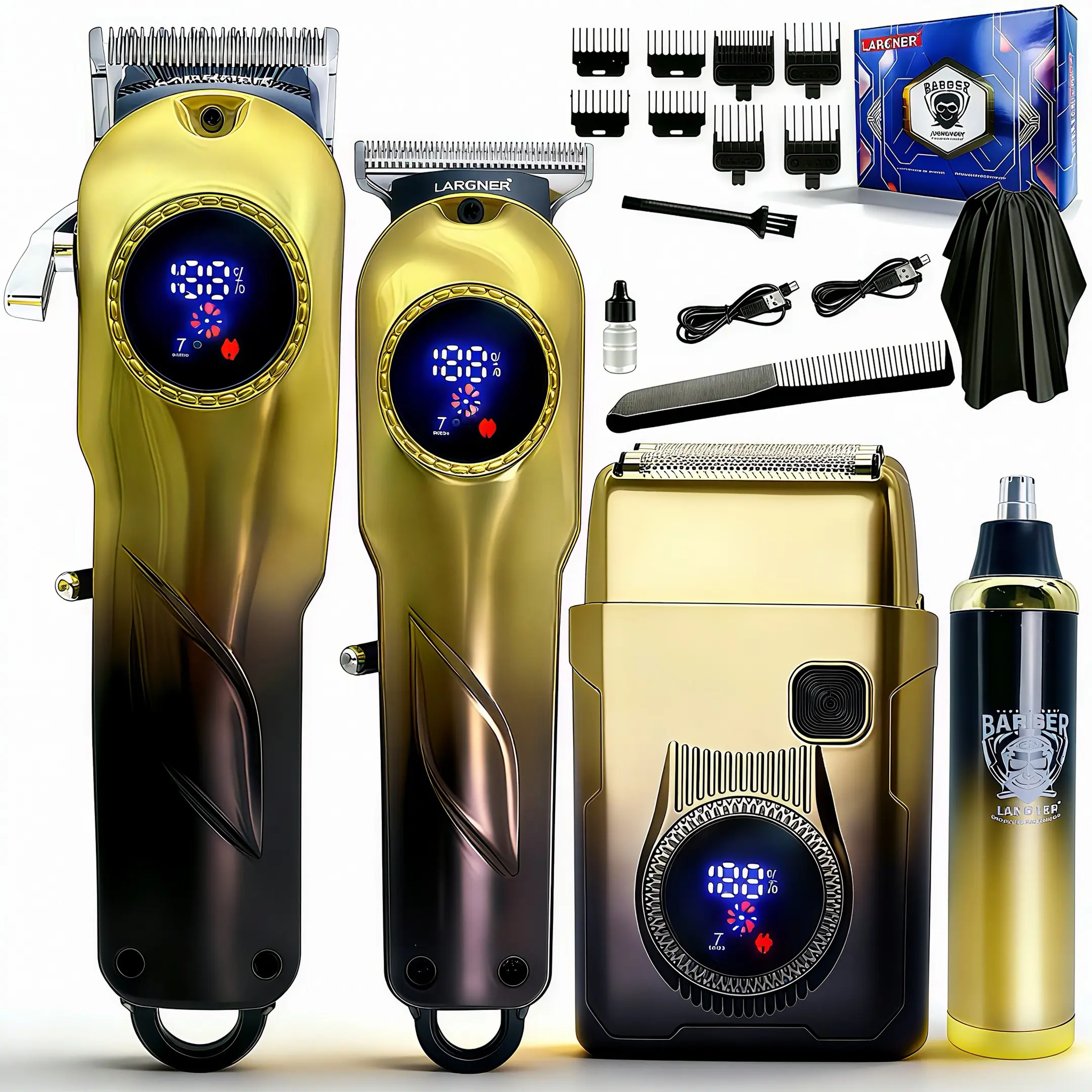 Professional Men's Hair Clipper Set, Cordless Barber Haircut Kit with LED Display, Ideal for Stylists & Home Use