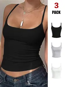 Cozy Loungewear Womenswear Crop Tank Tops, 4 Pack Sexy Slim Fit, Square Neck Spaghetti Strap, Spring Casual Chic Basic Tees, Waist Definition