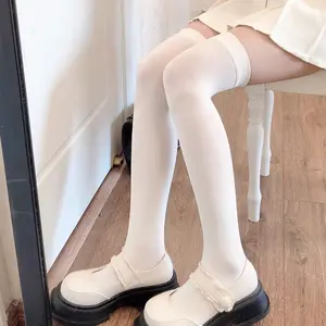 Women's Over-the-knee Socks Japanese Style Thin Thigh-Highs Spring Summer JK Look in White Black Cream