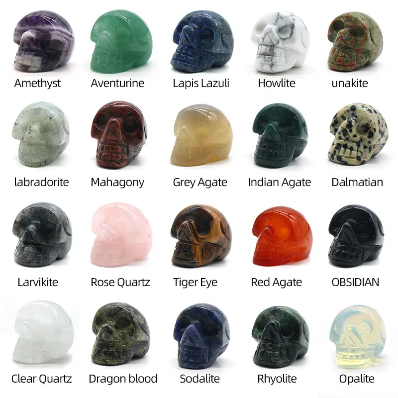 25mm Natural Crystal Agate Carved Mini Skull Figurine, 1in Halloween Decor Ornament (Jewelry Accessories & Derivatives, Natural Crystal Decoration)