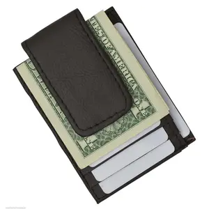 Leather Magnetic Money Clip Slim Credit Card Id Holder Brown Men's Wallet