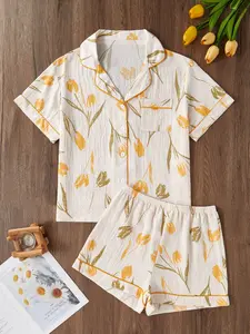 Two-Piece Spring Summer Modern Simple Heart Pajama Set, Adjustable Elastic Waist, Suitable for Pregnant Women, Ladies Sleepwear and Home Wear