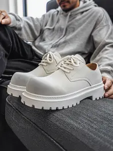 Men's Spring New Height Increasing Thick Sole Boots, Gradient Color High-Quality PU Leather, Comfortable Wear Trendy Design for Outdoor Activities