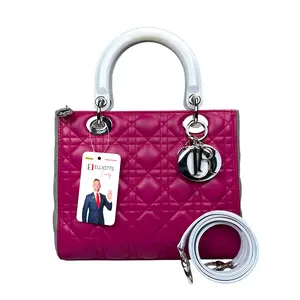 Pre-owned Dior Leather Crossbody Bags Christian Lady Cannage Limited Tri Color Magenta Pale Blue Gray Purse