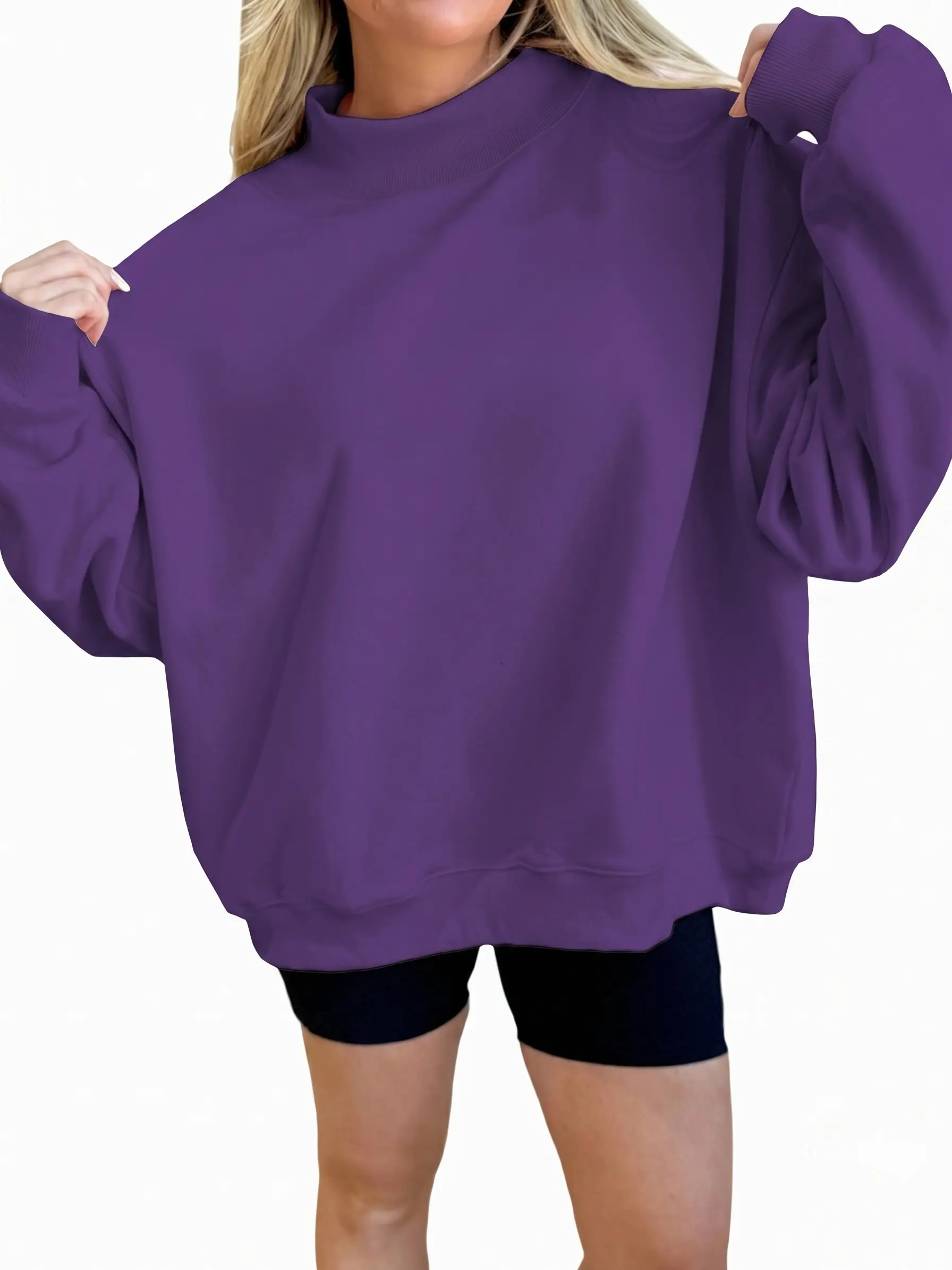 Women's Oversize Mock Neck Sweatshirt Apricot Pink Drop Shoulder Long Sleeve Pullover Fall Winter Casual Loungewear Tops