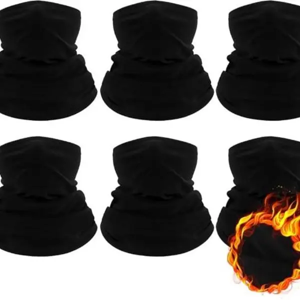 6 Pack Winter Neck Gaiter Warmer, Thermal Fleece Neck Cover for Men & Women, Soft Black Face Covering for Cold Weather, Skiing, Snowboarding, Cycling, Hiking & Outdoor Activities
