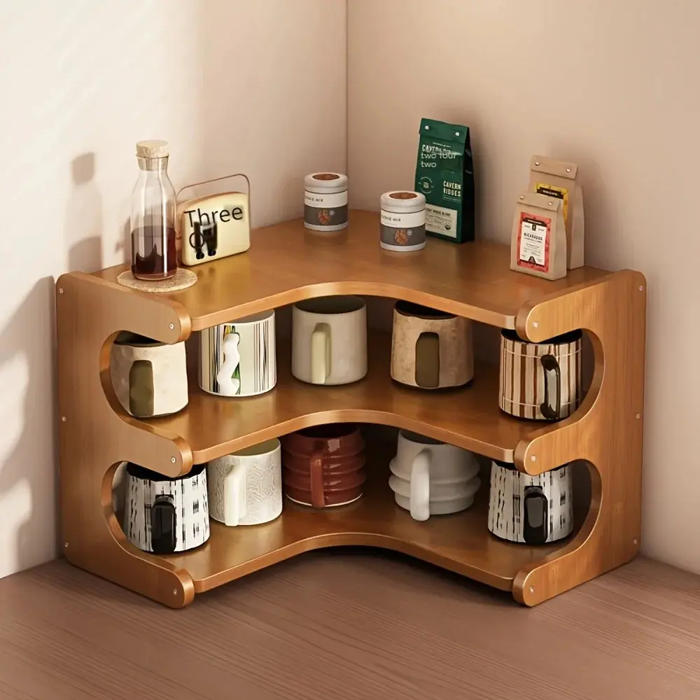 1pc Multi-Tier Bamboo Corner Desk Shelf