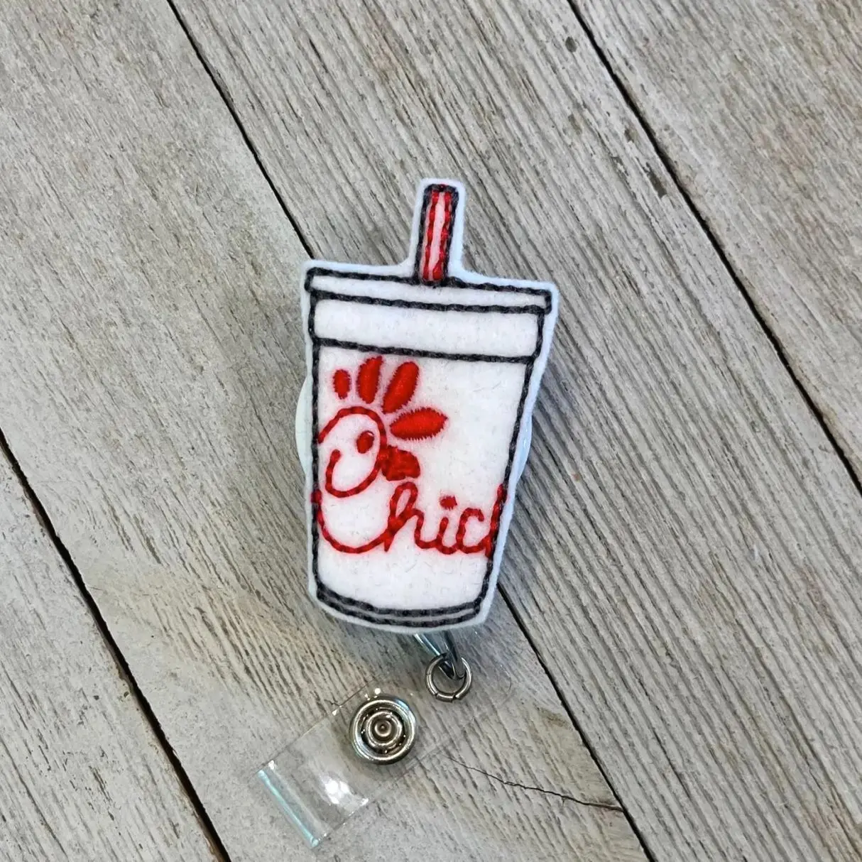 Chicken Cup Felt Badge Holder: Retractable ID Reel