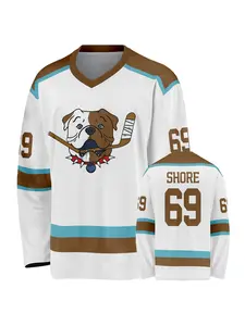 Men's Dog Print Hockey Jersey, Sudbury Shoresy #69 Classic Vintage V-Neck Long Sleeve Top, TV Inspired Casual Sportswear, Ice Hockey Sweatshirt