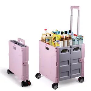 165LBS Pink Collapsible Grocery Cart with Wheels – Folding Rolling Cart for Apartments, Shopping & Weekly Errands | Hombetta