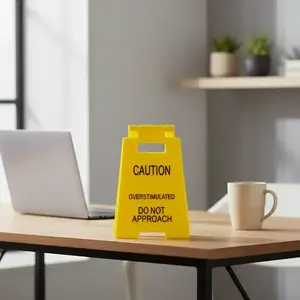 Caution Overstimulated Desk Sign, 3D Printed Funny Warning Sign, Home Office Decor Gag Gift for Coworker Teammate Employee