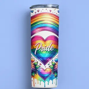 Pride 20oz Double Skinny Tumbler - Colorful Design with Heart and Rainbow Accents, Ideal for Drinking and Celebrating Pride - Drinkware, Bottle Portable Washable Bottled