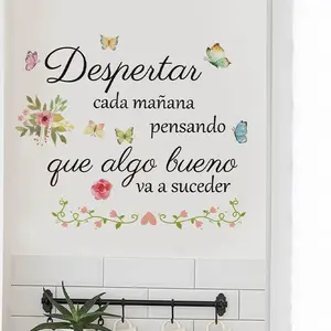 Family Wall Art Sticker, Letter & Flower Decor, Butterfly Surrounding, PVC Self-Adhesive Removable, Suitable for Living Room Bedroom Dining Kitchen