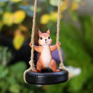 Creative Squirrel Tire Swing Resin Ornament, 3.85 Inch Garden Decoration, Four Seasons Holiday Home Decor, Fun Outdoor Statue