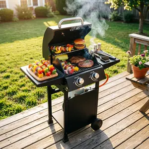 2 Burner Propane Gas Grill with Cart, 16,000 BTU Portable Stainless Steel BBQ Griddle Grill