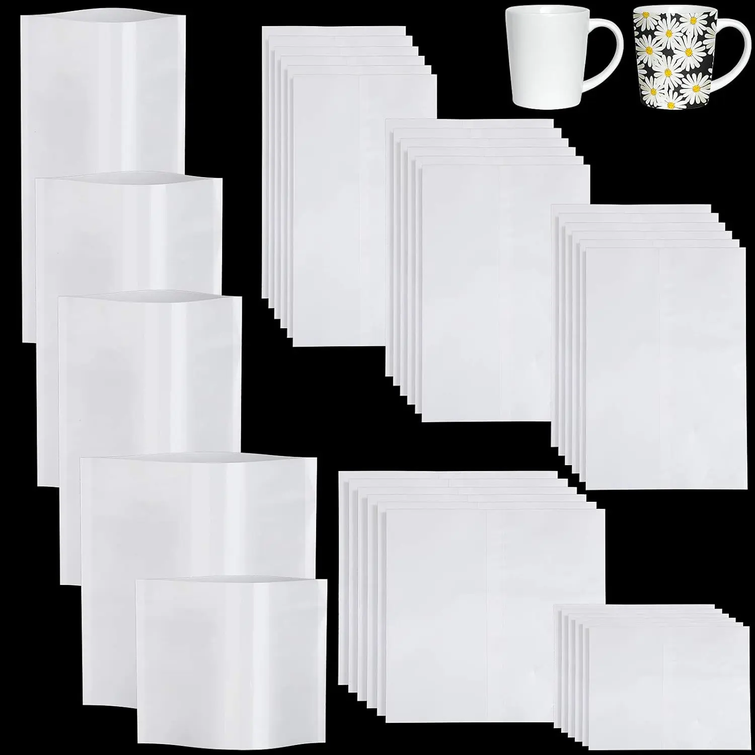 50 Pcs Sublimation Heat Shrink Sublimation Shrink Wraps Film Blanks Wrap Sleeves White Wrap Bags Tube, 5 Different Sizes, 9 x 14 Inch, 8 x 8 Inch, 7 x 11 Inch, 5 x 10 Inch, 4 x 3 InchGift.