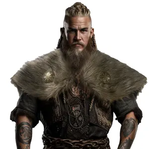HiiFeuer Viking Artificial Fur Shawl Barbarian Fur Collar, Cosplay Wrap Medieval Costume Cloak, Retro Cape for LARP Costumeshalloween Gothic Clothes Fur Jacket