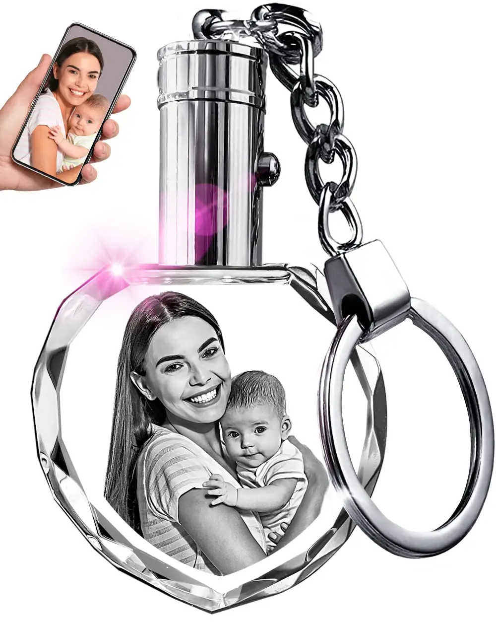 ArtPix 3D Personalized Crystal Photo Keychain, Custom K9 Crystal Picture Keychain with LED Light, Photo Keepsake Gift