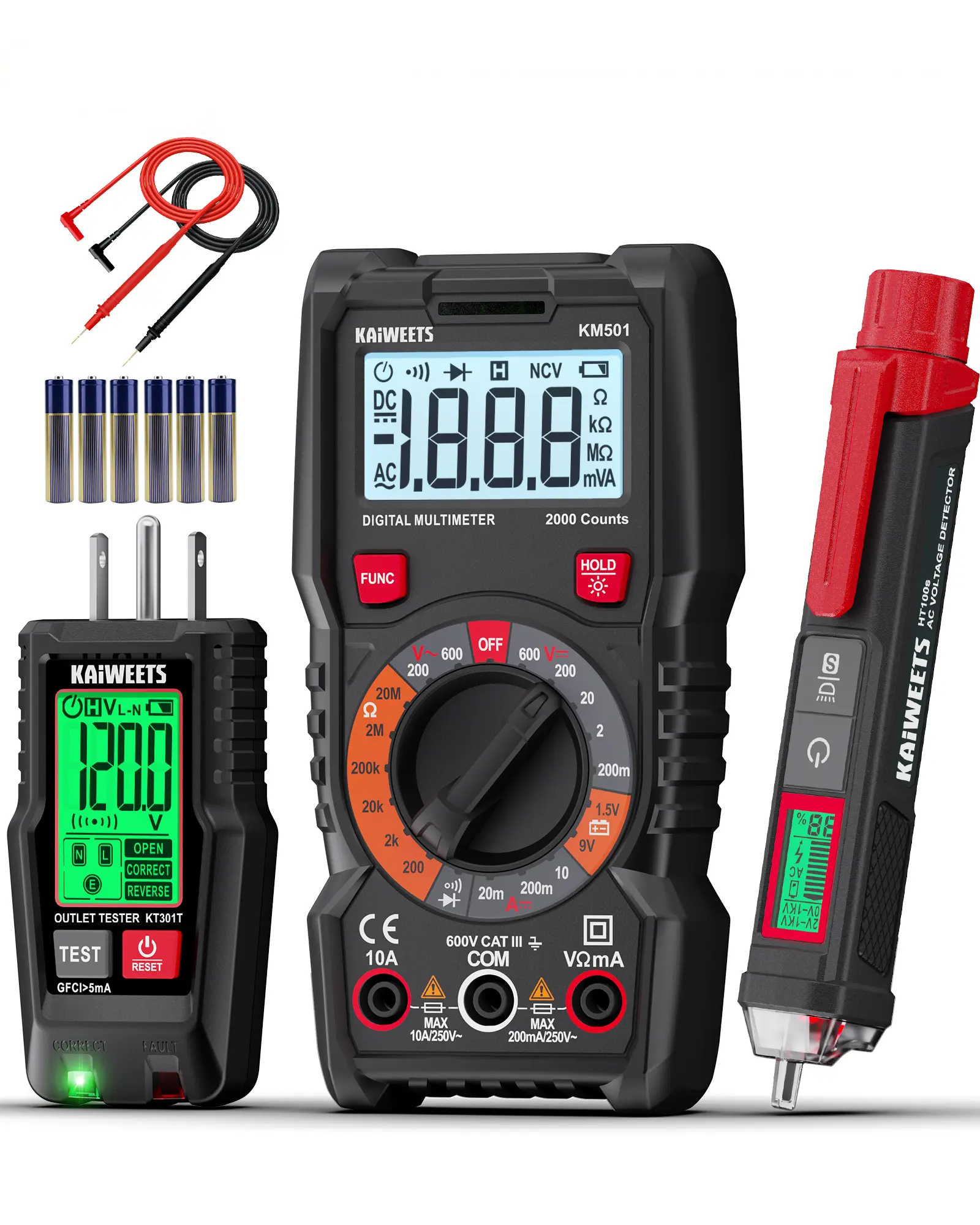 KAIWEETS Electrical Test Kit, Digital Multimeter, Smart Non-Contact Voltage Tester & GFCI Outlet Tester with LCD, Complete Set with Carrying Case & Batteries for Electrician, DIY & HVAC, Cool Gadgets Tools, DIY, Tools and gadgets for him