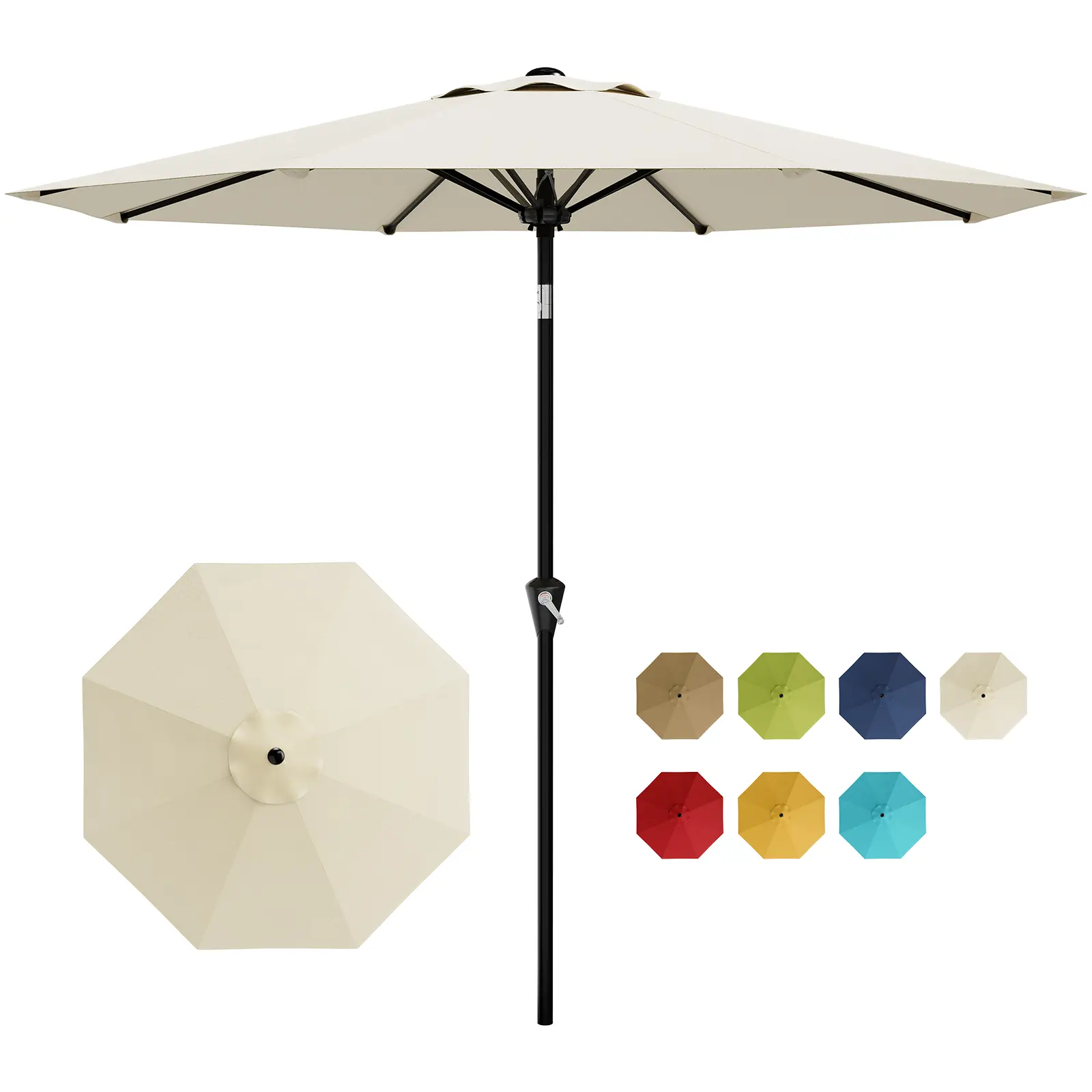 Waterproof Patio Umbrella 2.7m – Outdoor Garden Sun Shade Parasol with Easy Crank Tilt, UPF 50+ UV Protection, Wind Resistant, 8 Heavy Duty Steel Ribs – Perfect for Balcony, Pool, Lawn – Base Not Included