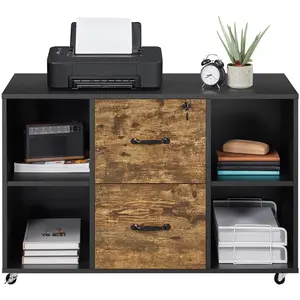 Yaheetech File Cabinet Mobile Lateral Filing Cabinet Printer Stand with 2 Drawers and Storage Shelves for Home Office