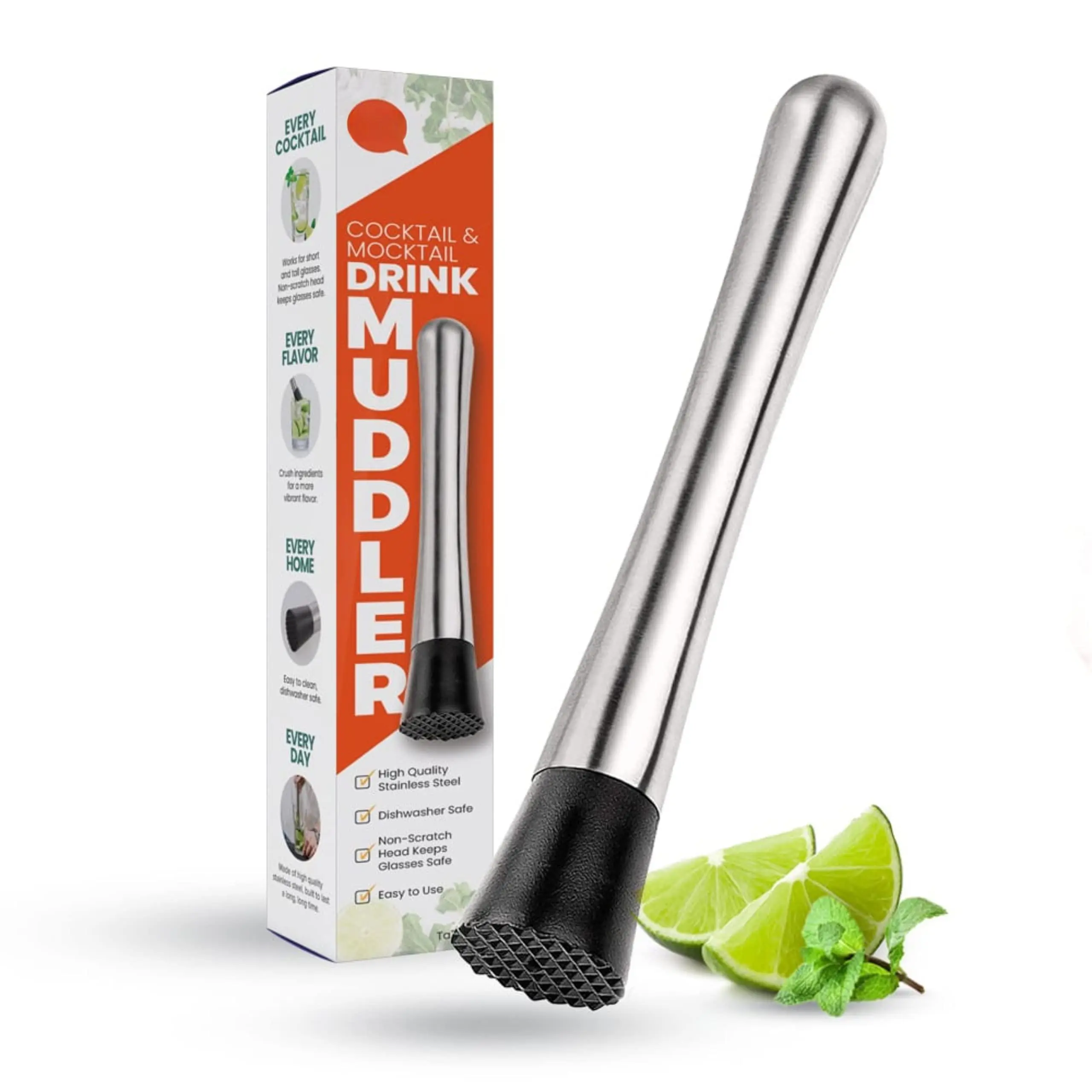 Drink Muddler For  8 Inch Old Fashioned/mint Julep/mojito Stainless Steel Bartending Kitchen Tool
