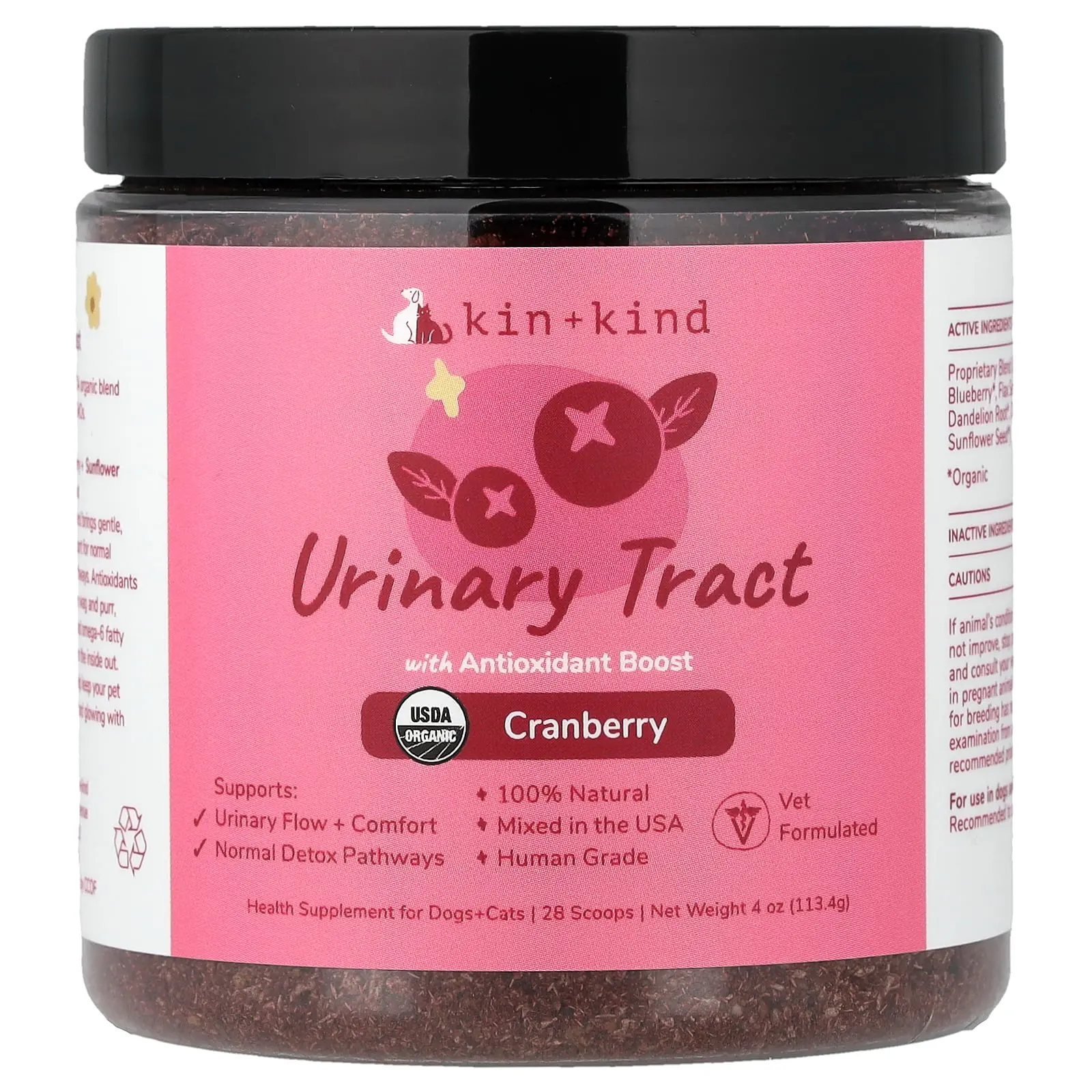 Kin+Kind Urinary Tract with Antioxidant Boost, For Dogs and Cats, Cranberry, 4 oz (113.4 g)