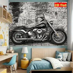 Motorcycle Stone Wall Theme Polyester Party Banner, Outdoor Background Cloth, Festival Garden Decor, Durable Celebration Backdrop