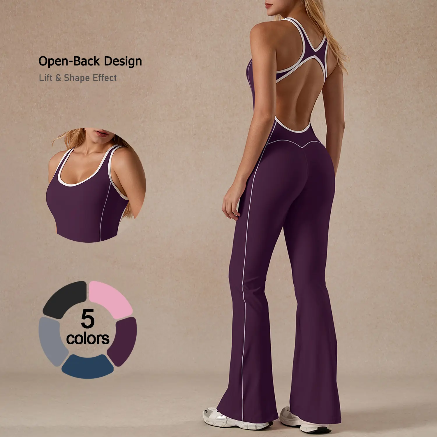TimeOFF Women's Two-Piece Open-Back Tank & Flared Leggings Set, Lift & Shape Effect, Solves Stylish Support & Flattering Fit Need for Yoga, Fitness Workouts & Active Lifestyle Scenarios,sweatsuits women,loungesetwomen,comfort sweat set