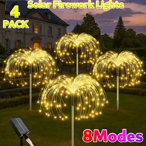 4 Pack 320 LED Solar Firework Lights, Smart Garden Light with 240 Leds, Adjustable 8 Flash Modes, Intelligent Light Sensor, RV Camping Wedding Christmas Lawn Party Yard Decor