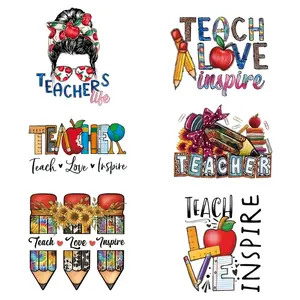 6 Pcs Teacher Theme Iron-On Transfers, Heat Transfer Stickers for Clothing, DIY Fabric Bag Design, Handcraft, Easy Application, Durable Material