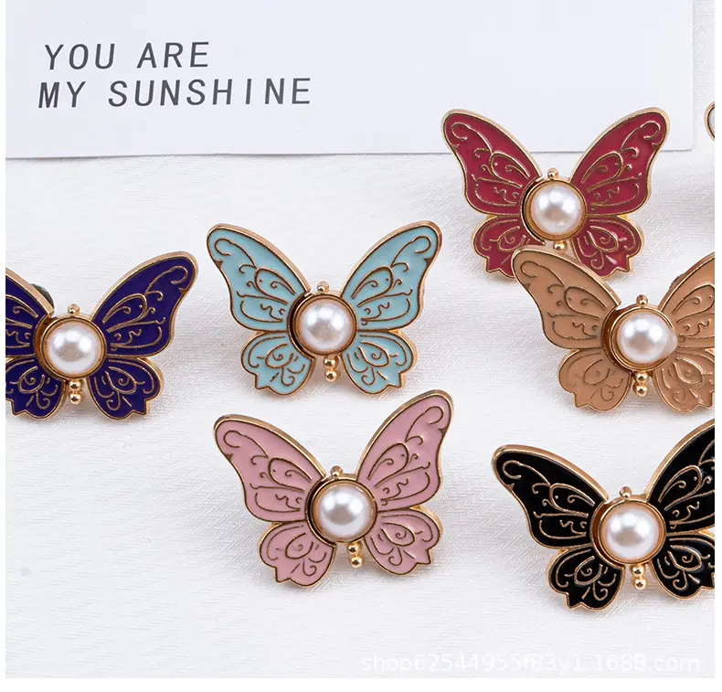 6 PCS Butterfly Waist Adjustment Pin Charm, Faux Pearl Decorated, No Sewing Required, Detachable Reusable, for Loose Trousers & Skirts Waist Adjustment, Butterfly Pin Charm