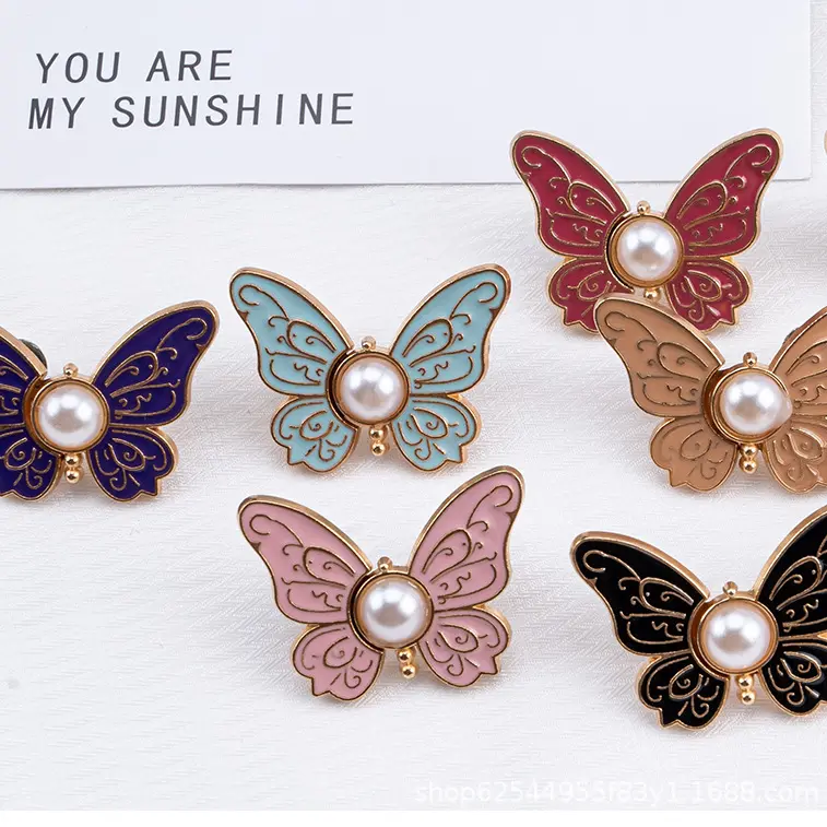 6 PCS Faux Pearl Decorated Metal Coating Fashion Accessory Set - Detachable Butterfly Pins, Decoration Accessory, Adjustable Waistband Fixer for Loose Trousers & Skirts, No Sewing, Reusable, Daily Use, Center Pearl