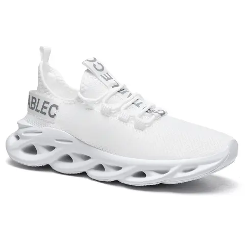 Men's Flyknit Sneaker Runners - Closed-Toe Athletic Walking Shoes, Lightweight Lace-Up Breathable Outdoor Casual Trainers with Non-Slip Cushioned Sole for All Seasons