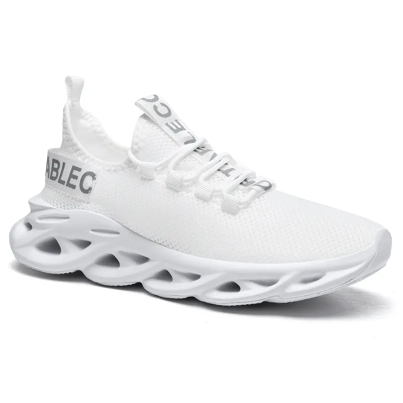 Men's Flyknit Sneaker Runners - Closed-Toe Athletic Walking Shoes, Lightweight Lace-Up Breathable Outdoor Casual Trainers with Non-Slip Cushioned Sole for All Seasons