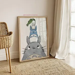 [SALE UP TO 50% - UNFRAMED] Totoro Wall Art – Cute Studio Ghibli Poster, Japanese Anime Room Decor, Minimalist Totoro Gift Print