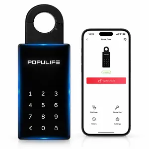 Populife K2 Smart Key Lock Box, Bluetooth App & PIN Code Access, Outdoor Electronic Key Safe with Type-C Emergency Power for Airbnb, Realtor, Home & Office