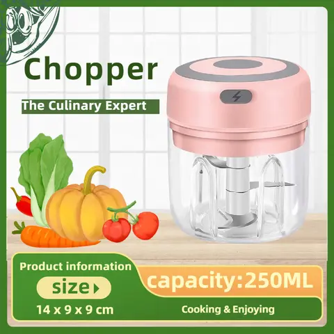Cordless USB-Rechargeable 5W Electric Garlic Mincer Food Chopper - 250ML, 304 Steel Blades, ABS Plastic, Adjustable Easy-Remove Parts, Safety Lock, Lightweight, BPA-Free, Durable Portable Household Kitchen Machine for Home Cooks with Manufacturer Warranty