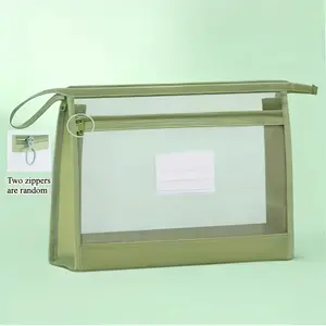 A4 double-layer zippered document bag with clear front for easy identification and secure zipper closure, ideal for office, school - compatible with A4, stationery, space-saving storage solution