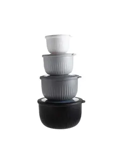 COOK WITH COLOR Prep Bowls with Lids- Wide and Deep Nesting Plastic Small Mixing Bowl Set with Lids, 8 Piece Set - Deep Bowls, Black/White