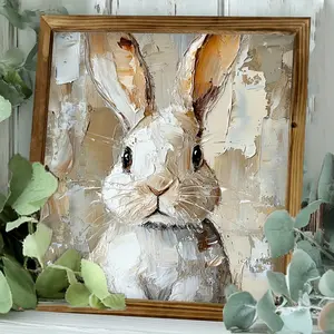 1pc Rustic Wooden Framed Bunny Wall Art, 8X8 Inch Vintage Rabbit Print - Multipurpose Farmhouse Decor for Home, Cafe, Bathroom, Laundry - Ideal for Easter, St. Patrick'S Day, Ramadan, 4Th of July
