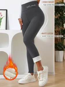 Thickened Fleece-Lined Lamb Wool Leggings for Women, High Waisted Leggings, High-Waist Tight Pants, Thermal Pants, Yoga Pants, Solid Color, Winter Sports, Fitness, Yoga, Running Long Pants