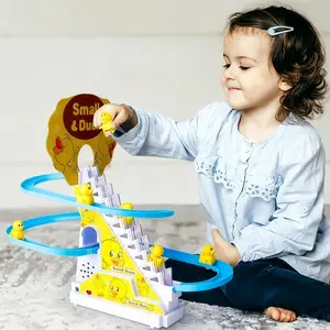 Small Ducks Climbing Toys, Electric Ducks Chasing Race Track Game Set, Playful Interactive Roller Coaster Toy with Led Flashing Lights & Music, Animals