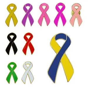 Colorful Lovely Metal Badges Pink & Black Ribbon Lapel  Pins For Events Brooch Gifts